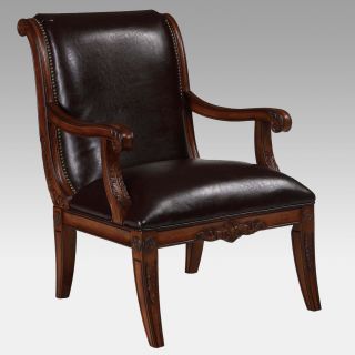 Powell Alexandria Scroll Back Accent Leather Chair   Deep Brown