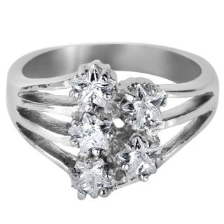 Stainless Steel Star shaped Cubic Zirconia 5 stone Ring