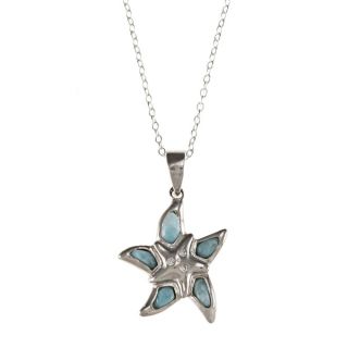 Sterling Silver Larimar Gemstone and Cubic Zirconia Starfish Necklace