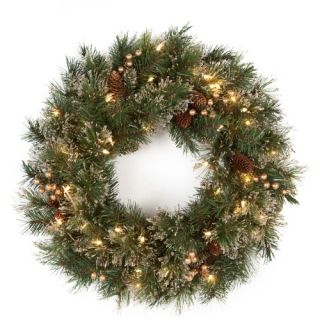 24 in. Glittery Gold Pine Pre Lit Wreath   Christmas Wreaths