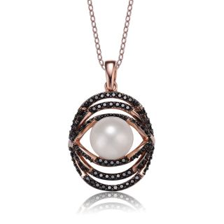 Collette Z Rose and Black Silver FW Pearl and CZ Necklace (10 11 mm)