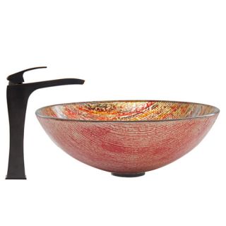 Blazing Fire Glass Vessel Bathroom Sink and Blackstonian Faucet Set by