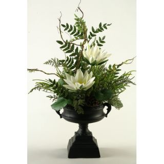 Water Lilies and Mixed Greenery in Pedestal Urn by D & W Silks