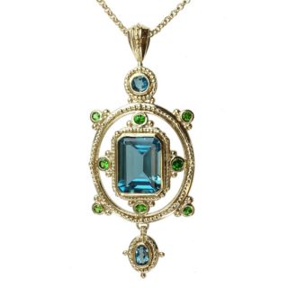 Michael Valitutti Gold/ Silver Blue Topaz and Chrome Diopside Necklace