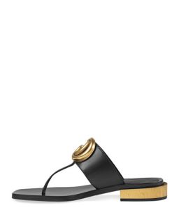 Gucci Marmont Logo Leather Thong Sandal, Nero