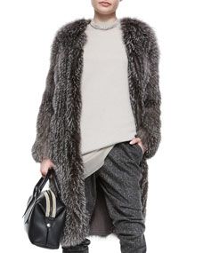 Brunello Cucinelli Fox Fur Cashmere Knit Long Coat