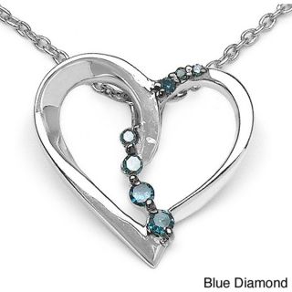 Malaika Sterling Silver 1/10ct TDW Blue Diamond Heart Necklace