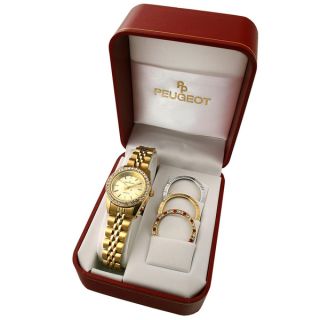 Peugeot Womens Goldtone Interchangeable Bezel Watch Set   11658055
