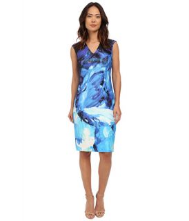 Christin Michaels Ancona Printed Scuba Dress Blue