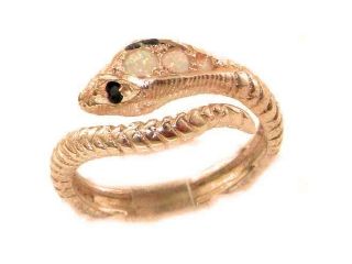 Fabulous Solid Rose 9K Gold Natural Fiery Opal & Sapphire Detailed Snake Ring   Size 9.75   Finger Sizes 5 to 12 Available