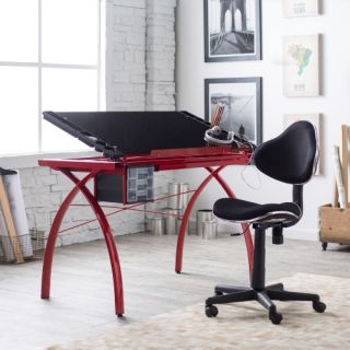Hayneeedle Exclusive Studio Designs Futura Glass Top Drafting Station with Chair   Drafting & Drawing Tables