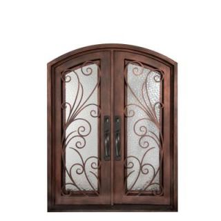 Iron Doors Unlimited 74 in. x 110 in. Flusso Classic Full Lite Painted Bronze Decorative Wrought Iron Prehung Front Door IF74110REHW