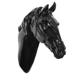 Black Gloss Horse Head Wall Plaque with Recessed Hangers