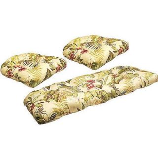 Jordan Manufacturing Floral Outdoor Tufted 3 Piece Wicker Cushion Set, Multiple Patterns