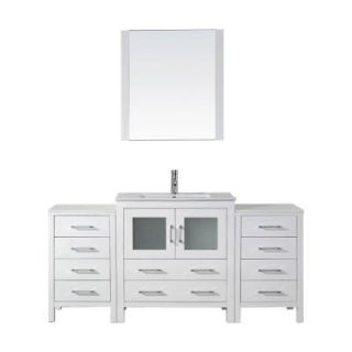 Virtu USA Dior 68 in. W x 18.3 in. D x 33.48 in. H White Vanity With Ceramic Vanity Top With White Square Basin and Mirror KS 70068 C WH