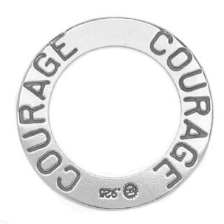 Sterling Silver Message Charm, Affirmation Ring 'Courage' 22mm, 1 Piece, Antiqued Silver