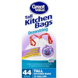 Great Value Tall Kitchen Trash Bags, 13 gal, 44 count