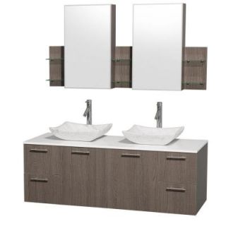 Wyndham Collection Amare 60 in. Double Vanity in Grey Oak with Man Made Stone Vanity Top in White and Carrara Marble Sinks WCR410060GOWHGS3MCDB
