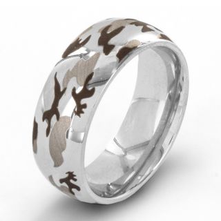 Stainless Steel Mens Laser Etched Camouflage Hunting Band Ring
