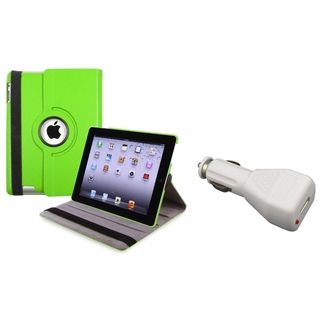 Green Swivel Case/ Car Charger Adapter for Apple iPad 3