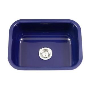 HOUZER Porcela Series Undermount Porcelain Enamel Steel 23 in. Single Bowl Kitchen Sink in Navy Blue PCS 2500 NB