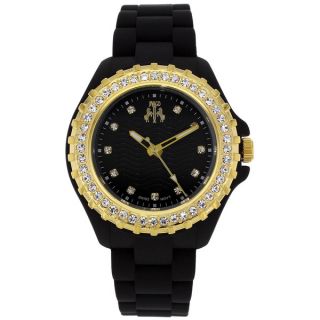 Jivago Womens Cherie Goldtone Stainless Steel and Black Silicon Watch