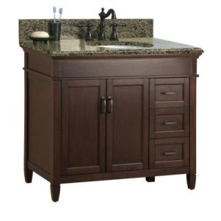 Foremost Ashburn 37 in. W x 22 in. D Vanity in Mahogany with Granite Vanity Top in Quadro with White Basin ASGAQD3722DR