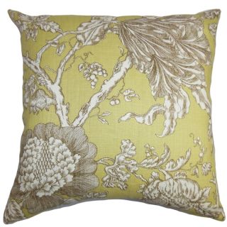 Panthea Floral Yellow Brown Feather Filled 18 inch Throw Pillow