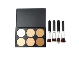 4 pcs Makeup Blush + 6 Colors' Contour Palette Brush Face Powder Cosmetic kit