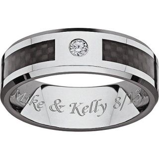 Personalized 0.06 Carat CZ Textured Engraved Ring in Titanium