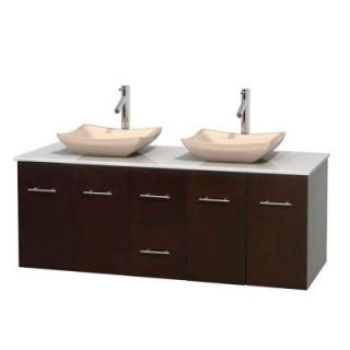 Wyndham Collection Centra 60 in. Double Vanity in Espresso with Solid Surface Vanity Top in White and Sinks WCVW00960DESWSGS2MXX
