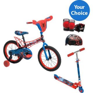 Your Choice: Huffy Spiderman Boy's Bike or Inline Folding Kick Scooter w/ Safety Gears bundle