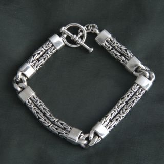 Mens Handcrafted Sterling Silver Wheat Bracelet (Thailand)