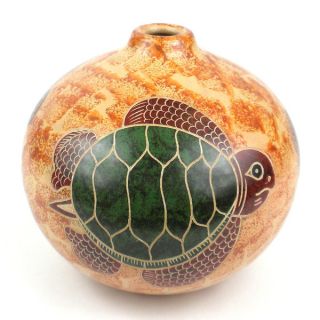 Handmade 4 inch Round Vase   Turtle on Sand Design (Nicaragua)
