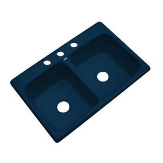 Thermocast Newport Drop in Acrylic 33x22x9 in. 3 Hole Double Bowl Kitchen Sink in Navy Blue 40320