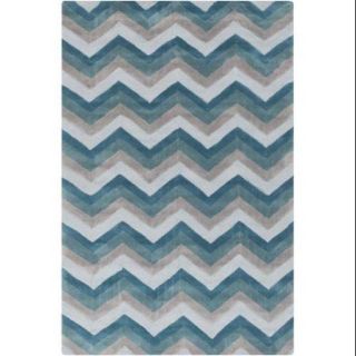 5' x 8' Zipping Tunnels Pearl Blue, Teal and Light Gray Hand Tufted Area Throw Rug