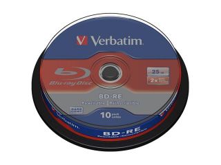 Verbatim 43694 Blu ray Rewritable Media   BD RE   2x   25 GB   10 Pack Spindle