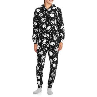 Women's Nightmare before Christmas Micro Fleece One Piece Hooded Pajamas