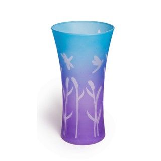 Fluted Cattails and Dragonflies Glass Vase