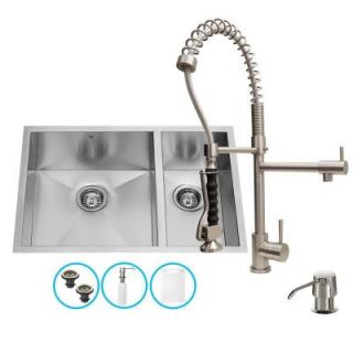 Vigo All in One Undermount Stainless Steel 29 in. 0 Hole Double Bowl Kitchen Sink Set in Stainless Steel VG15068