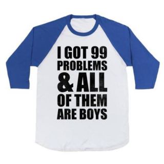 White/Royal I Got 99 Problems & All Of Them Are Boys Baseball Tshirt Size XLarge