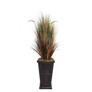 Laura Ashley 79 in. Tall Onion Grass with Cattails in 16 in. Fiberstone Planter VHX107201