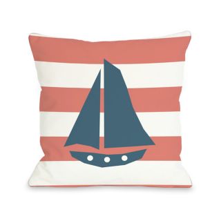 Striped Sailboat   Coral Throw Pillow