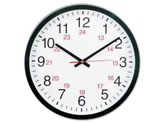 24 Hour Round Wall Clock, 12 3/4", Black