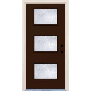 Builder's Choice 36 in. x 80 in. Earthen 3 Lite Rain Glass Painted Fiberglass Prehung Front Door with Brickmould HDX163061