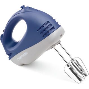 CHEFMAN Rubberized 6 Speed Hand Mixer with Bonus Dough Hooks   Blue