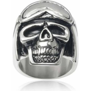 Daxx Men's Stainless Steel Flying Hat and Goggles Skull Fashion Ring