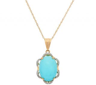 Sleeping Beauty Turquoise & Diamond Pendant w/ 18 Chain, 14K Gold —