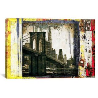 iCanvasArt 'Pont Brooklyn Pancarte (Brooklyn Bridge)' by Luz Graphics Graphic Art on Canvas