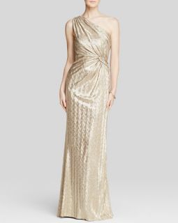 Laundry by Shelli Segal Gown   One Shoulder Textured Metallic Knit